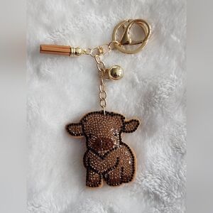 Cutw Cow Brown and Black Rhinestone Keychain Bag Charm